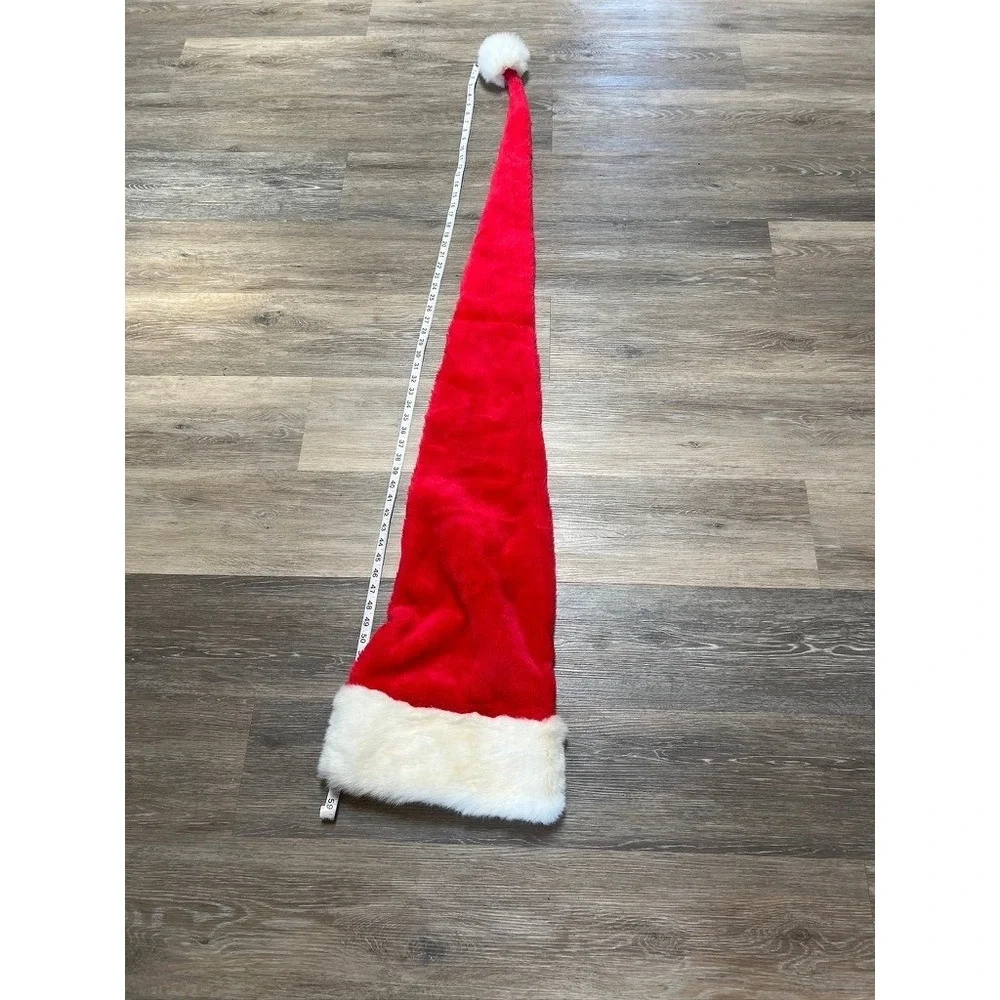 Santa Claus Hat Red White Plush Faux Fur Holiday Long 59